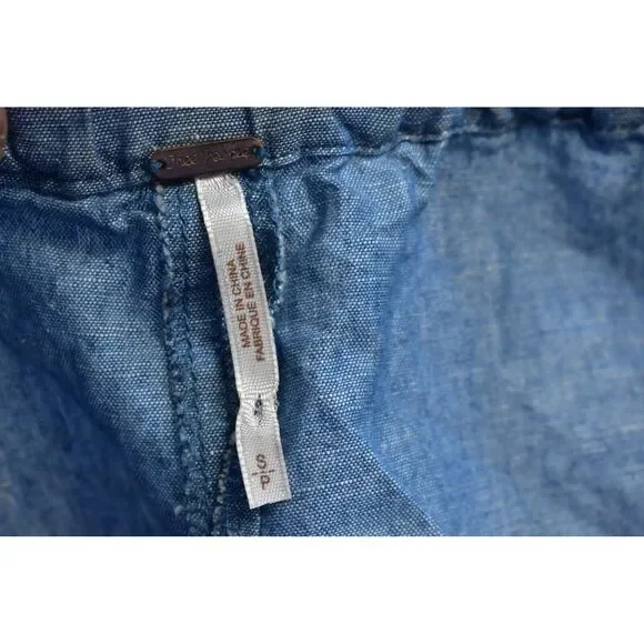 Free People Blue Cotton Linen Blend Show Some Shoulder Chambray Top Womens S - Picture 5 of 7